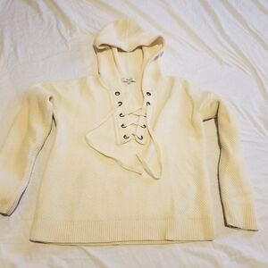 Madewell White/Cream Tie Front Hoodie Womens Sweater Waffle Pattern